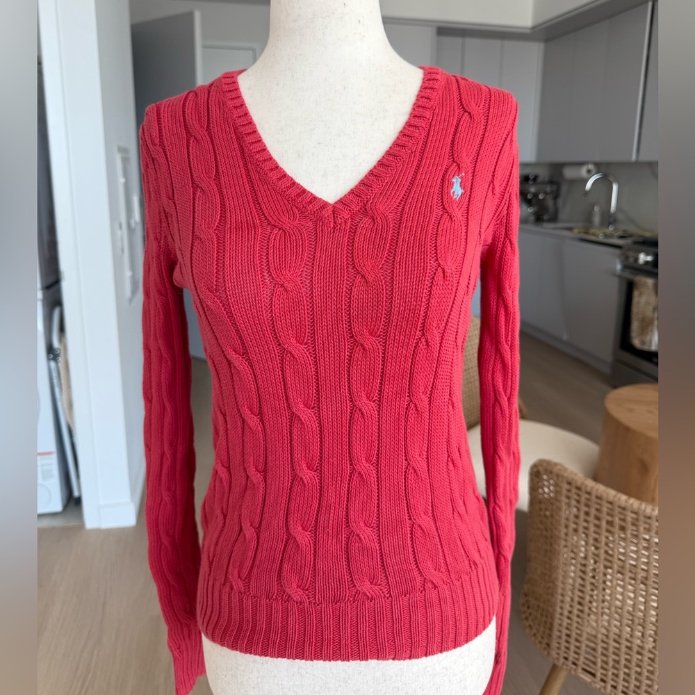 Ralph Lauren Women's V-Neck Cable Knit Sweater